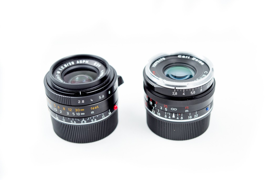 The 35/2.8 is about the same size as the Leica 28 Elmarit.